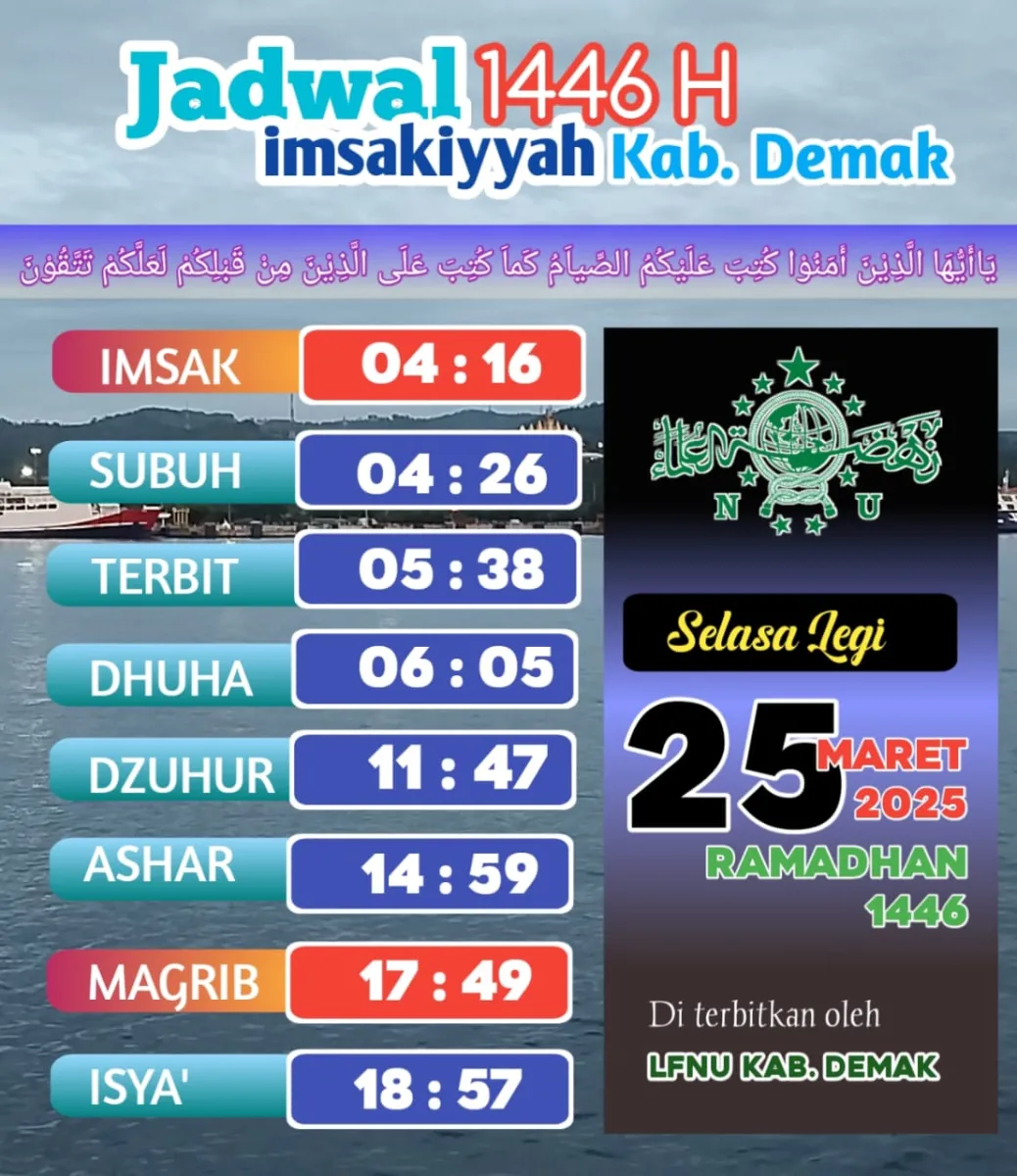 Jadwal Imsakiyah 25 Ramadlan Menurut Lembaga Falakiyah PCNU Demak, Berikut Rinciannya