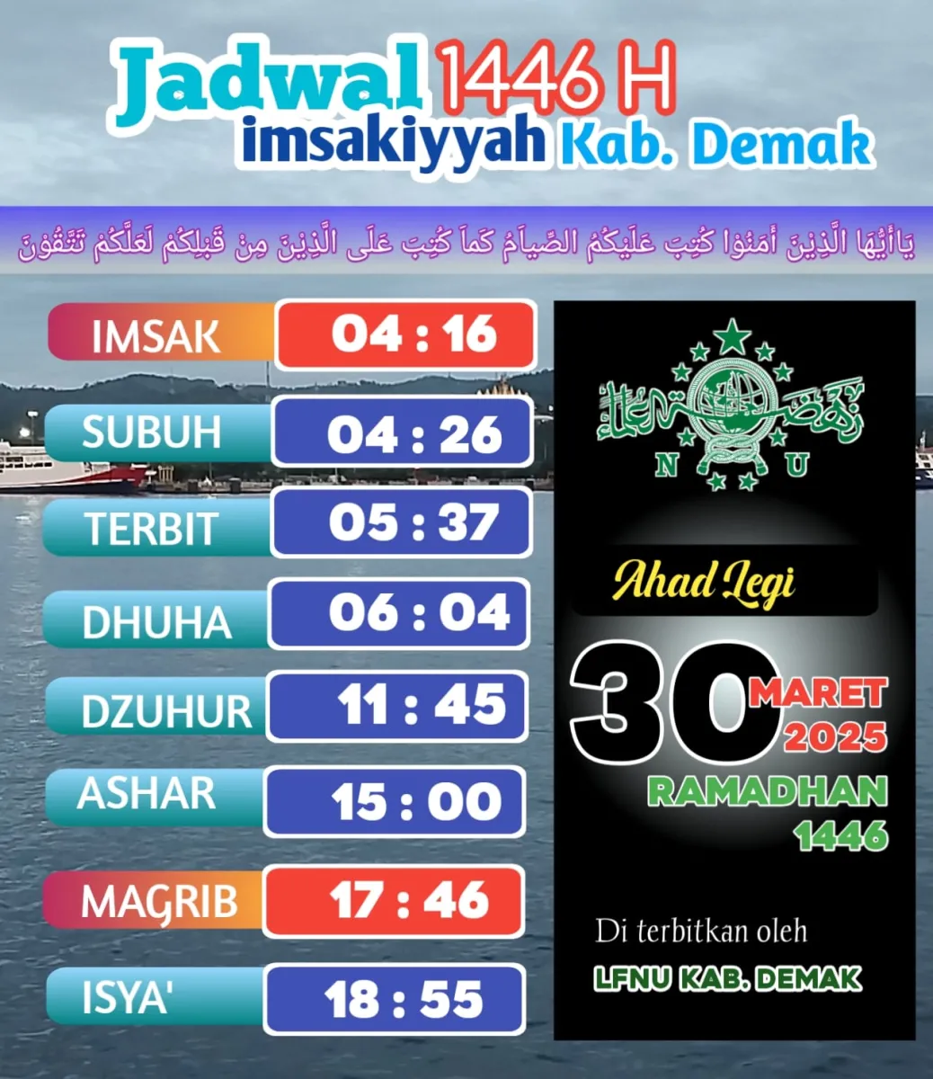 Jadwal Imsakiyah 30 Ramadlan Menurut Lembaga Falakiyah PCNU Demak, Berikut Rinciannya